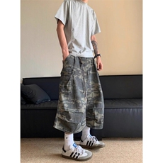 迷彩工装短裤男女潮宽松阔腿设计七分短裤1001-1-N181-P55，男装牛仔裤，星座1001-1