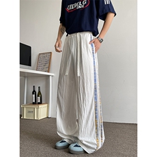D206-1K9141P558XL-M拖地冰丝阔腿裤拼接山本裤男慵懒时尚格子裤，男装休闲裤，电商D206-1
