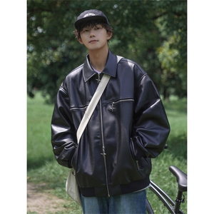PU皮纯色夹克四芒星金属拉链纯色外套X1213-DY153-P95图片