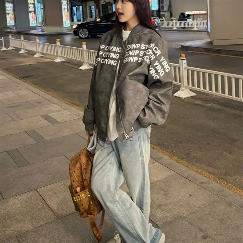 字母印花美式棒球服外套男秋季潮牌高街hiphop高级感痞帅飞行夹克,男装夹克,星座506A