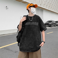 现货高街复古水洗做旧梵文十字架印花短袖oversizeT恤男T951-P35，男装T恤，星座512-2