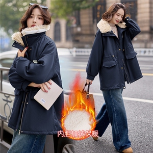 9113时尚中长款加绒加厚外套（毛领可脱卸）图片