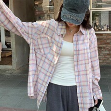 休闲粉格衬衫格子新款设计外套宽松长袖上衣衬衣外穿CS129，男装衬衫，星座516A