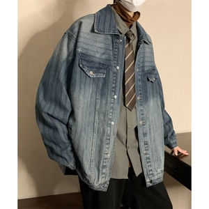 美式水洗牛仔外套男潮牌ins设计感工装条纹夹克高街翻领JK554-P69图片