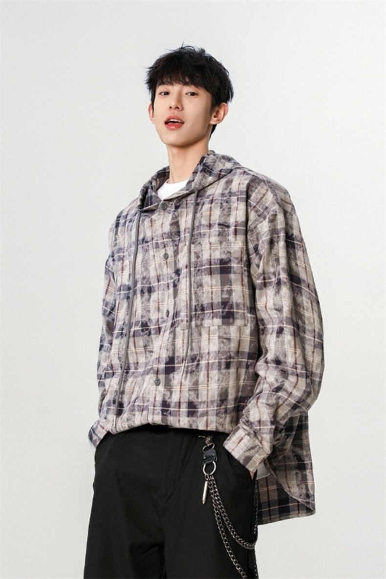 美式连帽格子衬衫男长袖春季宽松休闲外套衬衣812-CY553-P68,男装衬衫,星座812