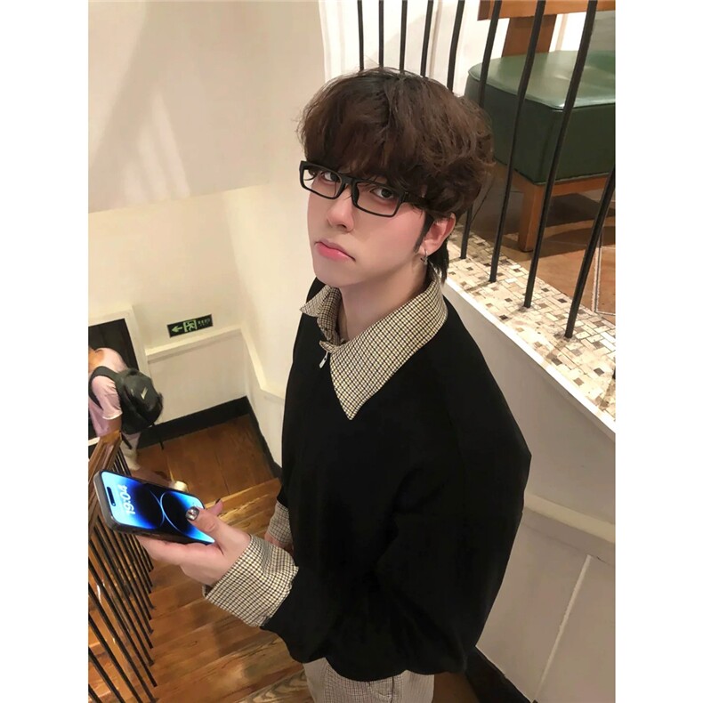 网图！2026春季新款百搭潮流美式长袖T恤男假两件卫衣C26008-TP48，男装T恤，电商C213(原B265)