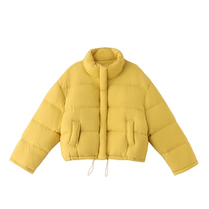 黄色羽绒服宽松短款外套2024冬装立领抽绳简约显白面包服女图片