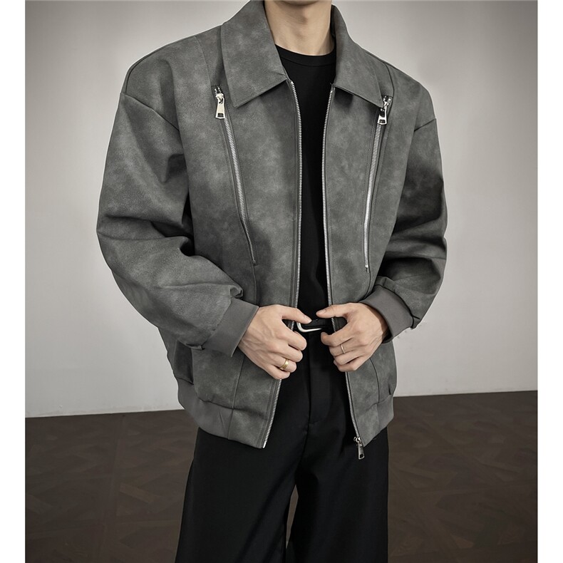 特P80控138控148加棉特批95设计外套男流拉链皮夹克男PJ2418，男装夹克，电商B370