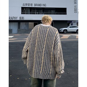 混色毛衣男冬季潮牌针织衫复古慵懒风线衣外套1001-1-M266-P52图片