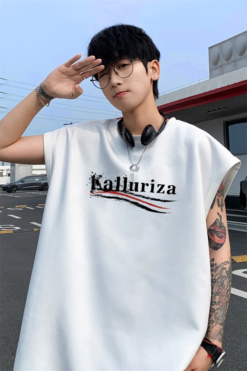 ！2025夏季新款男士印花麂皮绒无袖T恤百搭背心TLBX10特P18,男装T恤,电商B220