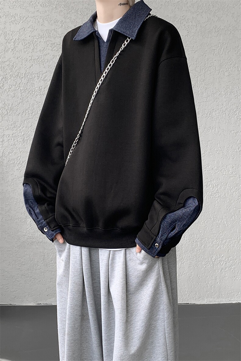 8XL-M美式拼接新款翻领高级感衬衫领运动上衣长袖卫衣男WY26P68,男装衬衫,电商D206-1