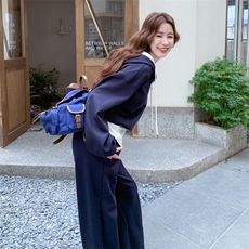 藏蓝色休闲运动套装女秋季2025新款时尚洋气减龄卫衣卫裤两件套潮，女装套装/套裙，2D076