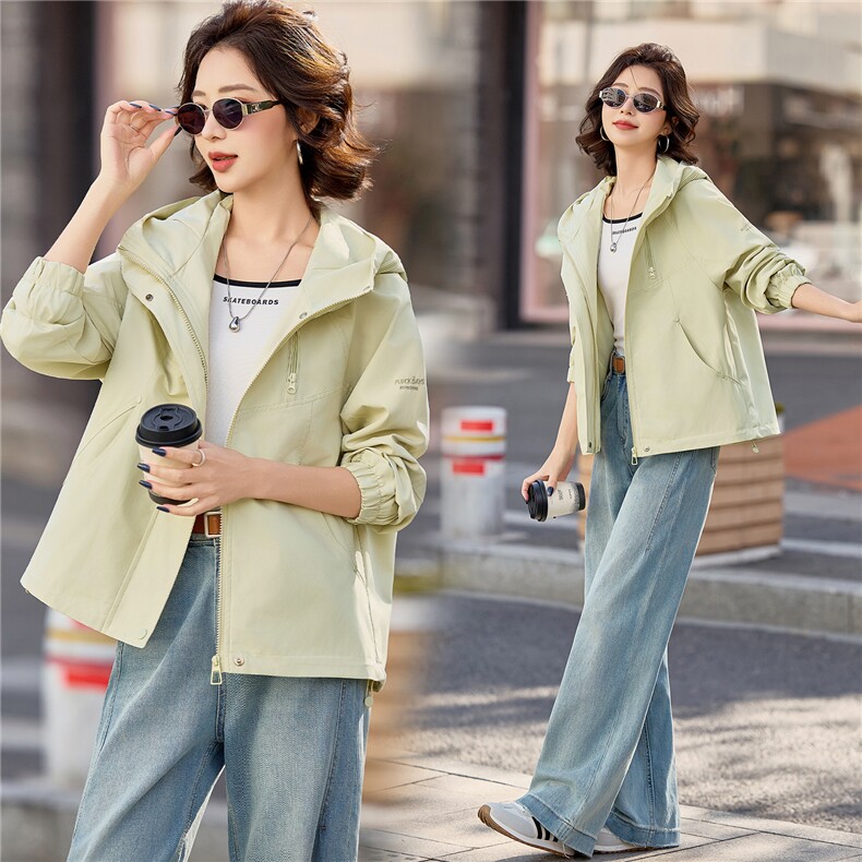 小个子短外套女2026年春季女士户外防风冲锋衣连帽拉链，女装短外套，悦祺