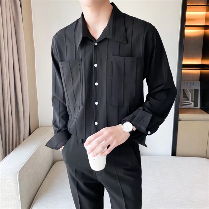 轻熟风高级垂坠感法式条纹感免烫长袖衬衫男搭宽松韩版衬衣C01，男装衬衫，星座1116A-2（原606A-1）