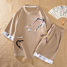 新中式风两件套夏季新中式禅意短袖t恤男套装A436-D220-P52，男装休闲套装，电商A436