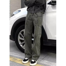 复古军绿色牛仔裤男宽松多口袋工装裤高街痞帅直筒休闲裤KD807，男装牛仔裤，星座1116A（原606A-3）