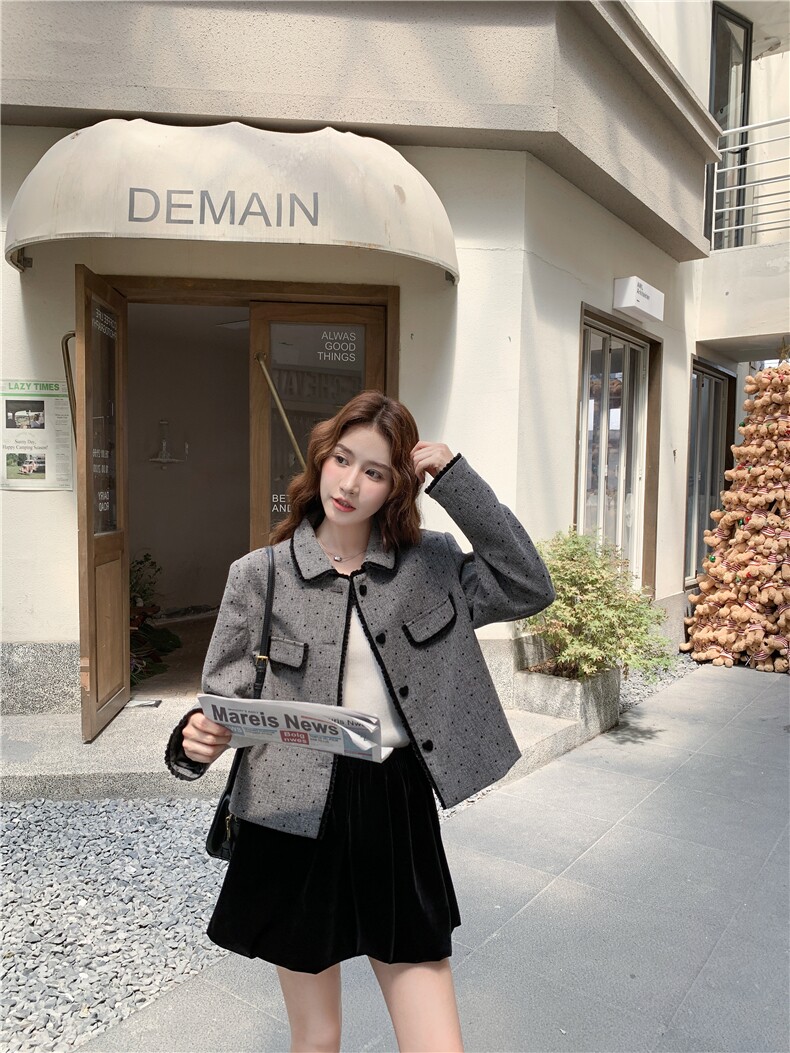 小香风波点翻领短外套女2025秋季时尚新款设计感小个子气质上衣图片