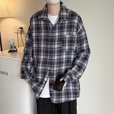 美式格子衬衫长袖港风ins宽松衬衣男生潮流百搭休闲外套LC011-P35，男装衬衫，星座1008