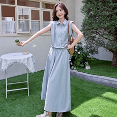 盐系轻熟工装半身裙套装女夏季高级感时尚洋气减龄显瘦长裙两件套，女装套装/套裙，难舍钰依