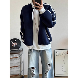 立领撞色运动卫衣外套男秋冬cleanfit美式情侣装开衫LWY099-P45