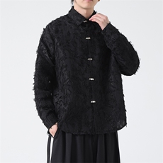 C8601P75无影墻新中式暗黑风风唐装汉服衬衫长袖提花，男装衬衫，电商A026