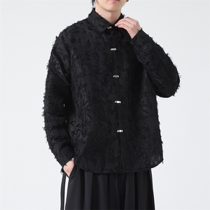 C8601 P75 无影墻 新中式暗黑风风唐装汉服衬衫长袖提花图片