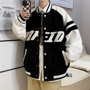 美式高街字母印花棒球服外套秋季港风拼接夹克情侣外套 W5381-P55图片