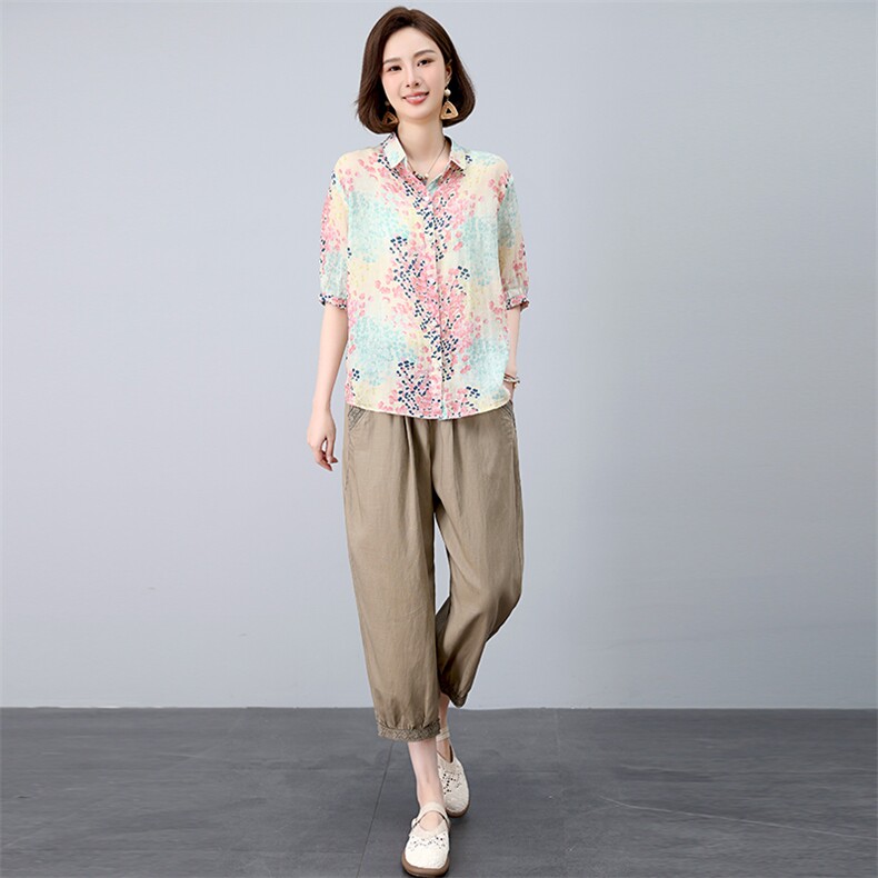 2025夏季新款套装女洋气减龄妈妈装两件套,女装套装/套裙,忆绮罗