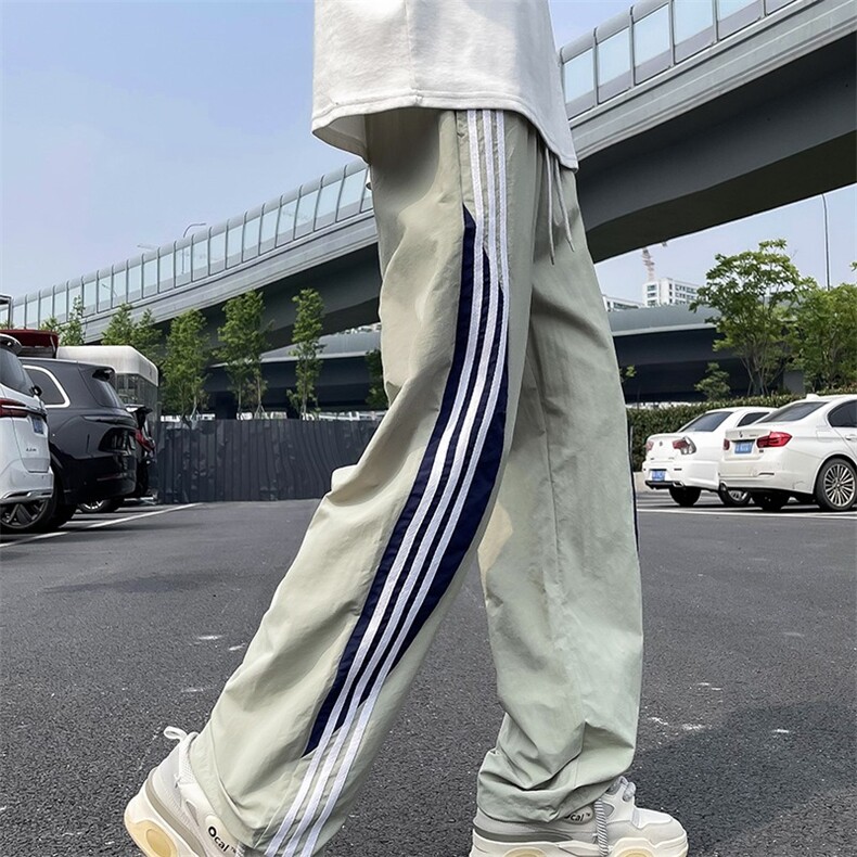 夏日多巴胺工装裤男女潮牌复古三条杠拼接阔腿速干运动裤子K1156,男装工装外套,星座601-2