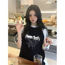 抖音得物品质二开240克宽松纯棉美式潮牌插肩三杠织带短袖T恤，男装T恤，电商A486