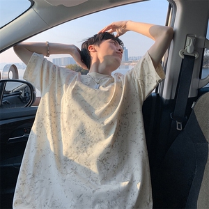得物抖音品质二开240克重磅宽松纯棉美式做旧扎染工艺短袖T恤图片