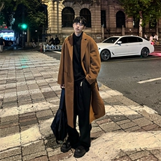 加棉现货~西装领毛呢过膝大衣外套男cleanfit加长款上衣Y903-P135，男装毛呢大衣，星座1004-3