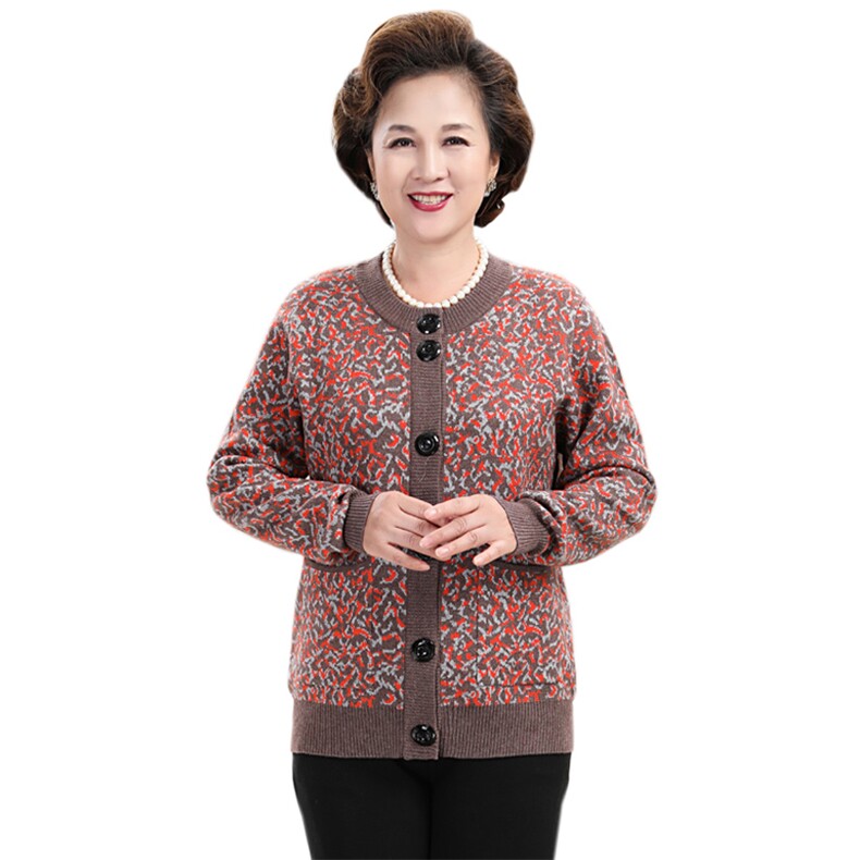 加厚羊毛衫女士中老年花色毛衣宽松针织外套秋冬开衫,女装中老年女装,亚东羊绒制品