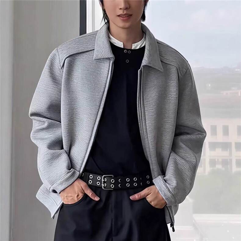 秋季新款日系复古华夫格男翻领夹克宽松休闲男上衣外套,男装夹克,星座1210-1