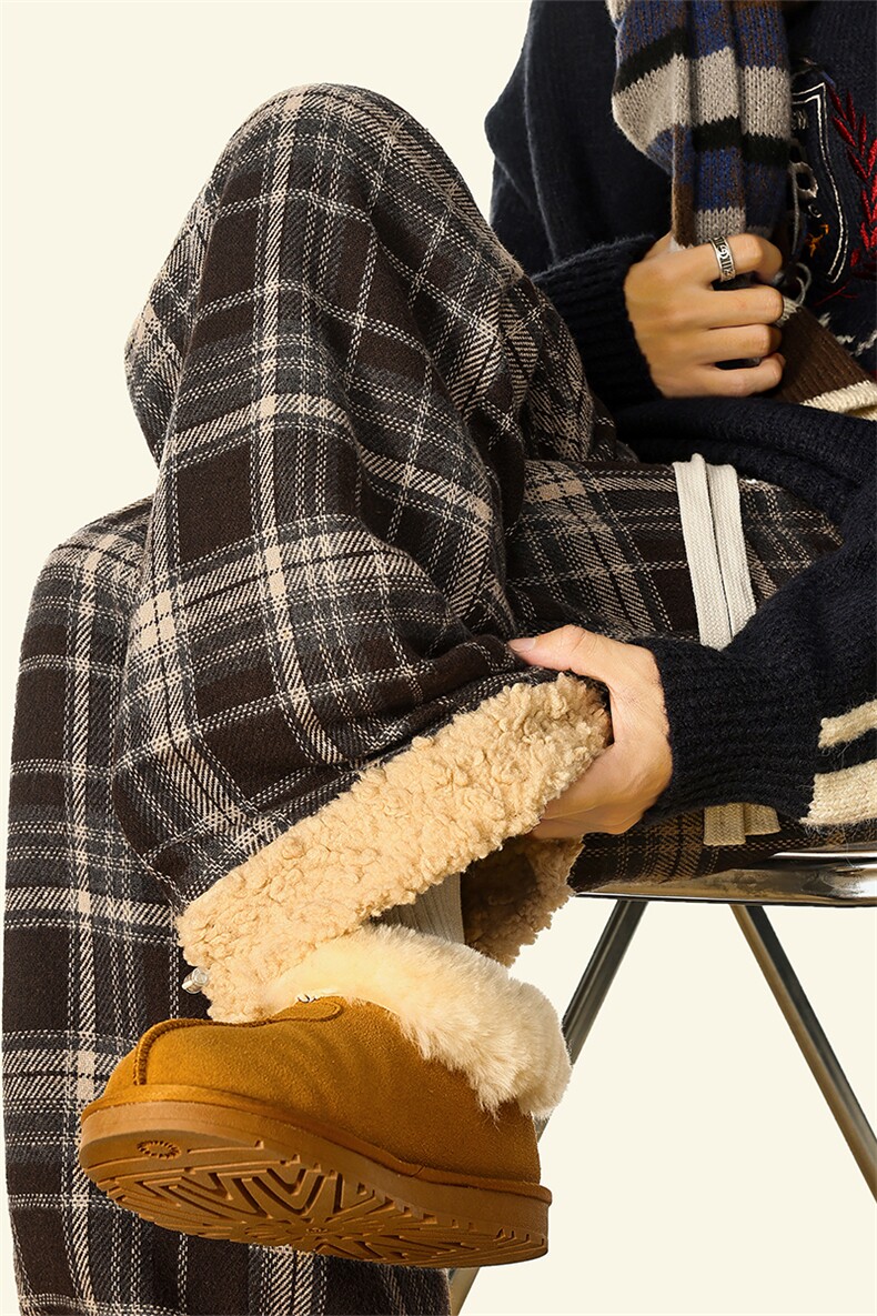 冬季加绒格子裤美式保暖棉裤女宽松阔腿裤男5D2127-TP5598,男装棉衣,电商A102