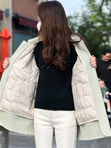 2024秋冬三穿可拆卸羽绒内胆白鸭绒双面毛呢外套小个子呢子大衣女图片