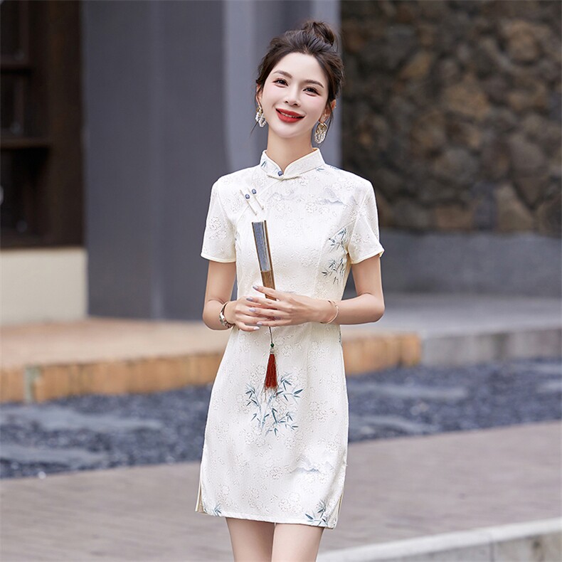 现货2024改良旗袍连衣裙年轻款女夏季新中式高级感禅意碎花裙,商品下架区,韩然一族