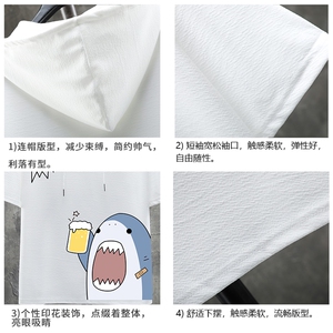 LD54137-P45 连帽短袖t恤男大码胖子带帽五分袖中袖 展架图片