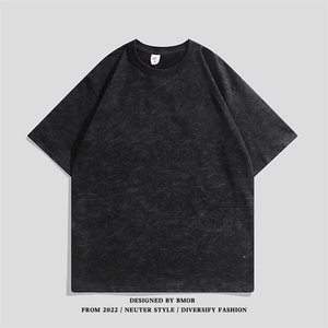得物抖音品质二开240克重磅宽松纯棉美式扎染做旧工艺短袖T恤图片