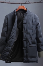 主推90绒中年唐装羽绒服男复古盘扣风羽绒服外套中式爸爸男装，男装羽绒服，钱塘723