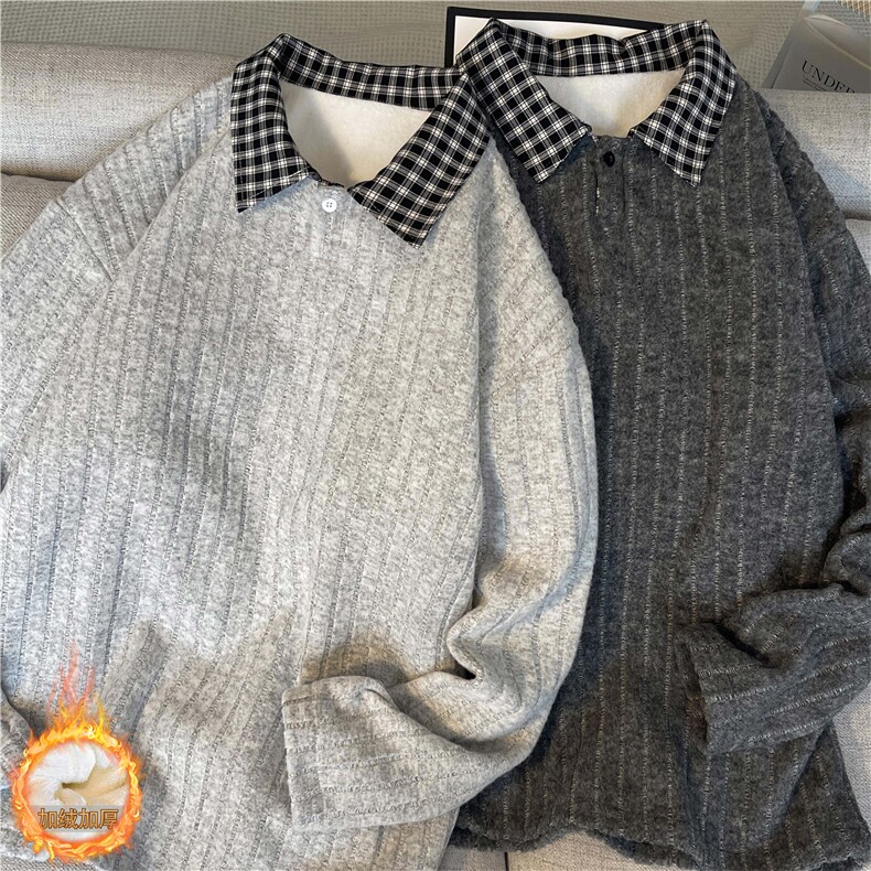 现货！美式加绒Polo衫男女款秋冬长袖T恤上衣-LK80222JR-特批35,男装T恤,电商A061