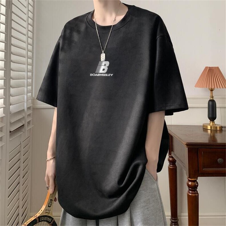 可设48小时发货支持抖音得物来样二开240克重磅美式麂皮绒短袖t恤,男装T恤,电商A486