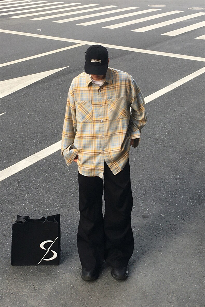 特P45二开无差价长袖百搭春秋格子衬衫-HS2180男模外景,男装衬衫,电商A003