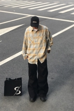 特P45二开无差价长袖百搭春秋格子衬衫-HS2180男模外景，男装衬衫，电商A003