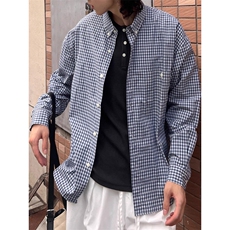 日系复古格子通勤宽松衬衫男情侣上衣衬衣513ACS2538P47，男装衬衫，星座513A