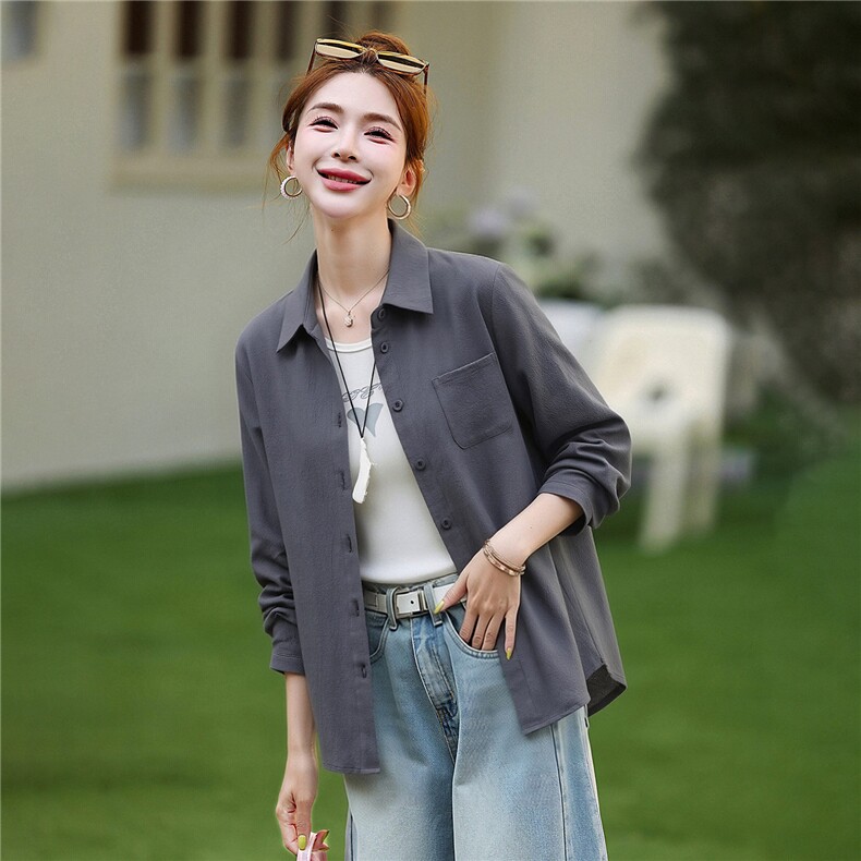 衬衫女棉亲肤透气外套,女装衬衫,芙芮