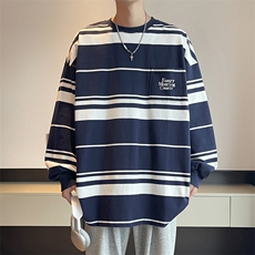 春季休闲潮流行宽松外搭上衣美式复古条纹长袖衫T恤男M1634-P35，男装针织衫/毛衣，星座512-4