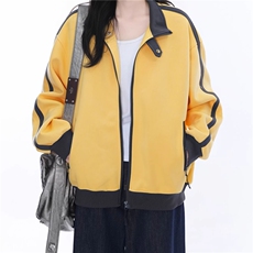 WY841-P65-450克美式慵懒chic新款复古撞色运动休闲立领卫衣外套，女装短外套，星座1811B