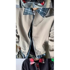假两件格纹衬衫拼接工装夹克男款cleanfit美式翻领外套飞行员上衣，男装夹克，四季星座505