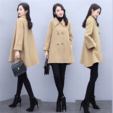 芷墨冬装新款时尚毛呢外套时尚斗篷外套女双排扣毛呢外套，商品下架区，芷墨服饰